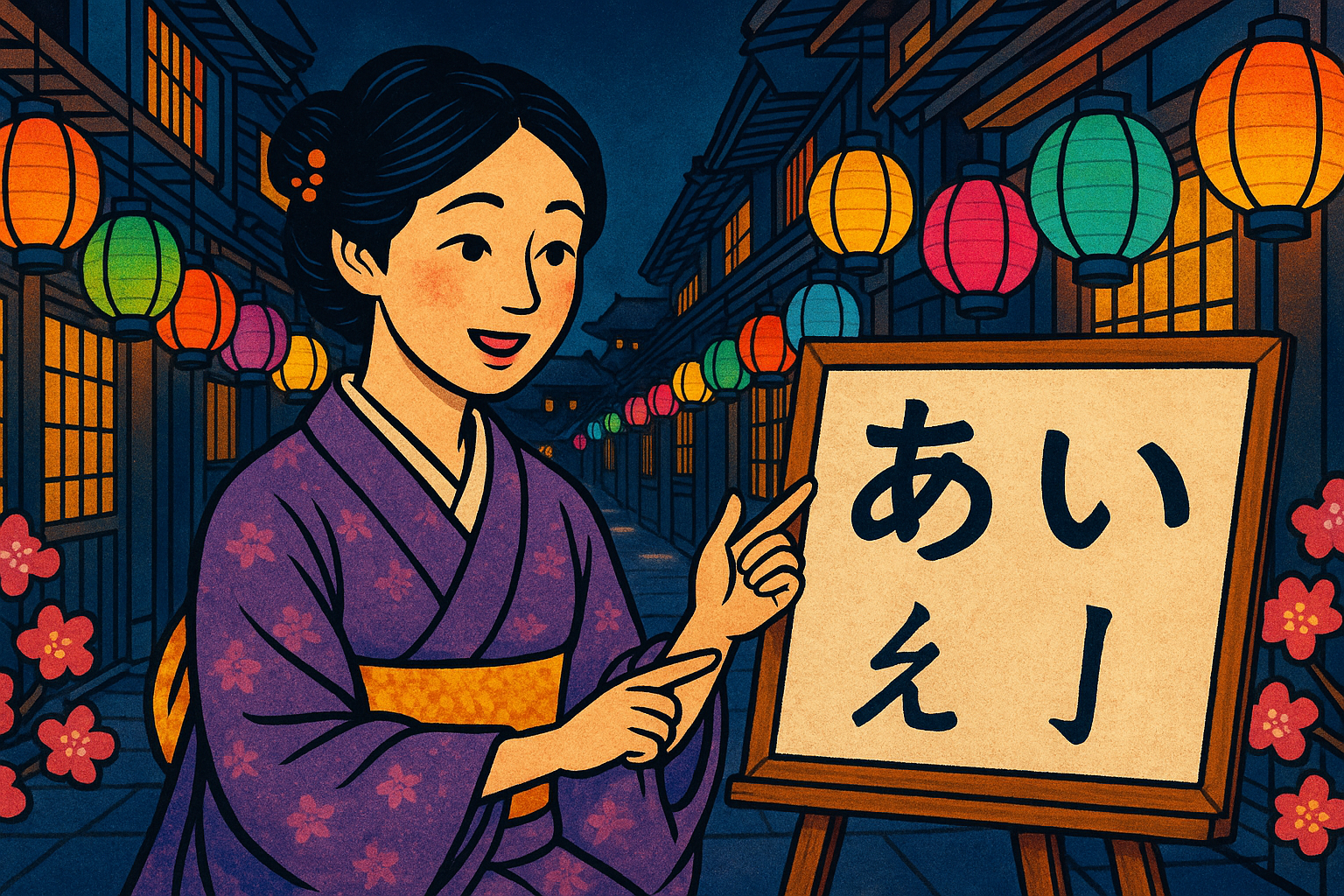 Japanese landscape with kana characters